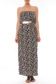Robe Longue Bleu imprimée pois Blanc