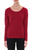 Petit Bateau T-shirt ML Femme Col rond en Jersey flammé Rouge Capecod