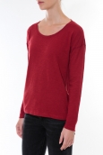 Petit Bateau T-shirt ML Femme Col rond en Jersey flammé Rouge Capecod