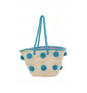 Sac Paille pompons Mutli  Bleu