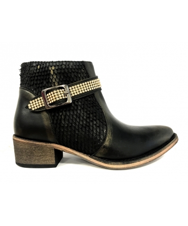 Ilario Ferucci Bottines Flower Cuir Noir