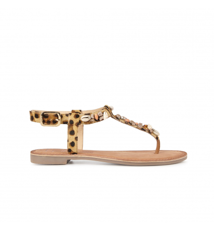 LPB Tongs Cuir Badria Print Beige Léopard