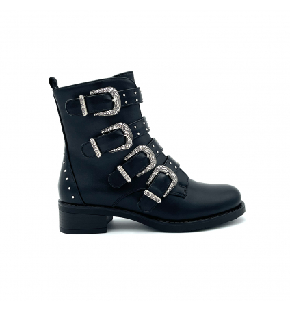 LPB BOTTINES QUADRI NOIR boucle argentée