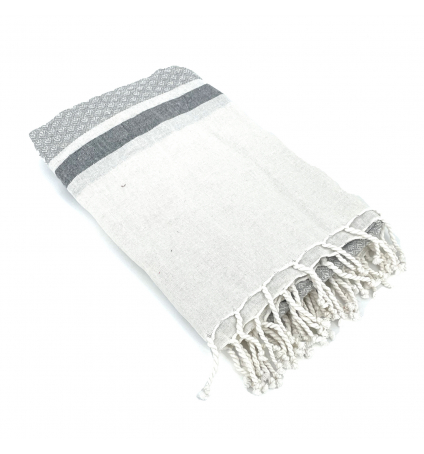 Fouta Blanc motif Gris Noir