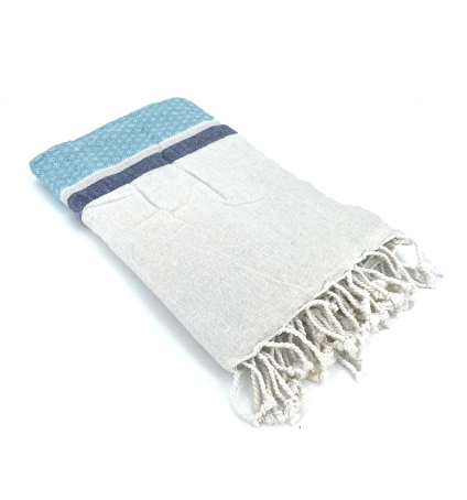 Fouta Blanc motif Bleu Bleu Marine