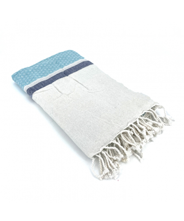 Fouta Blanc motif Bleu Bleu Marine