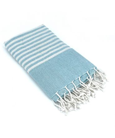 Fouta Bleu rayure Blanc