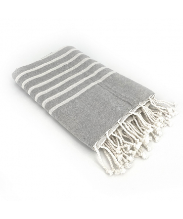 Fouta Gris rayure Blanc