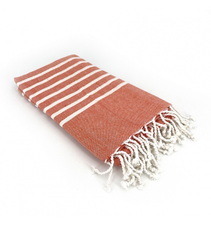 Fouta Orange rayure Blanc