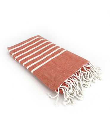 Fouta Orange rayure Blanc