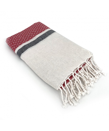 Fouta Blanc motif Rouge Noir