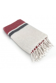 Fouta Blanc motif Rouge Noir