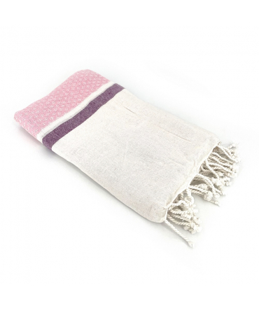 Fouta Blanc motif Rose Violet