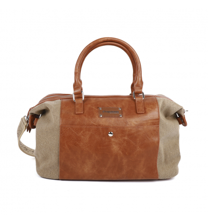 Tropéziennes Sac Bowling GAL01- TAUPE bandoulière dorée