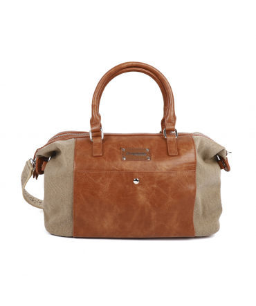 Tropéziennes Sac Bowling GAL01- TAUPE bandoulière dorée