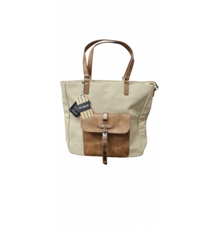 Tropéziennes Sac Shopping MOL02- BEIGE bandoulière amovible, 1 poche avant