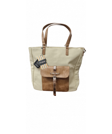 Tropéziennes Sac Shopping MOL02- BEIGE bandoulière amovible, 1 poche avant