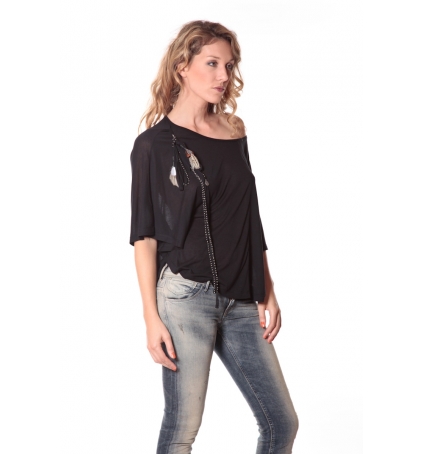 Tee-shirt Plumes 13q555 noir