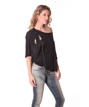 Tee-shirt Plumes 13q555 noir